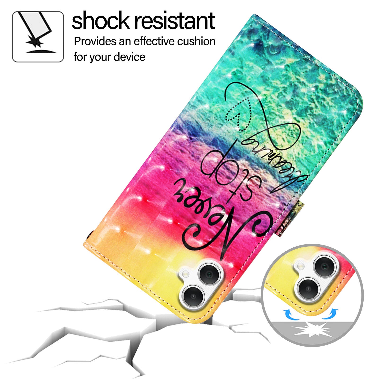 For Samsung Galaxy A06 Leather Case YB Pattern Printing Leather Series-2 Pattern Printing Wallet Stand Cover - Never Stop Dreaming For Samsung Galaxy A06 Leather Case YB Pattern Printing Leather Series-2 Pattern Printing Wallet Stand Cover - Never Stop Dreaming